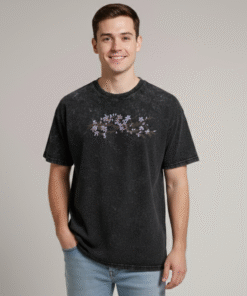 Acid Wash Floral Black Oversized Tee